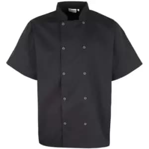 Premier Unisex Studded Front Short Sleeve Chefs Jacket (XS) (Black) - Black