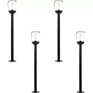 4 PACK IP44 Outdoor Bollard Light Black Aluminium & Glass 60W E27 Lamp Post