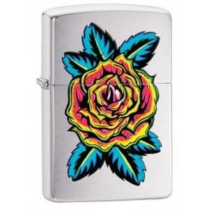 Zippo Neon Rose Classic Brushed Chrome