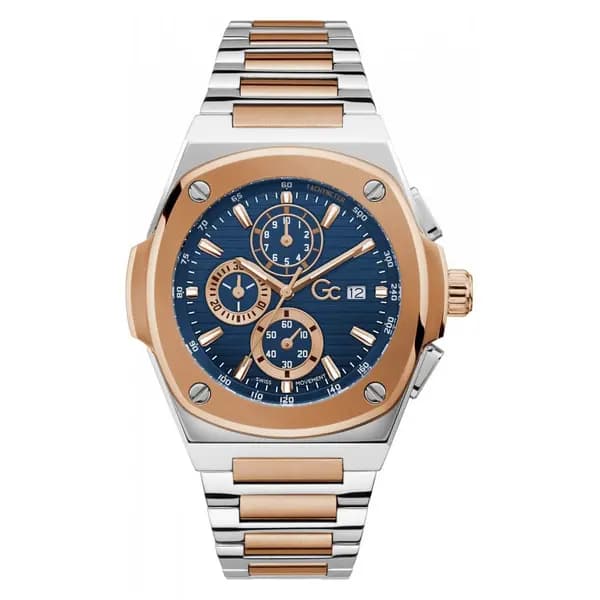Gc Watches Gents Coussin Shape Silver Rose Gold Watch Y99002G7MF