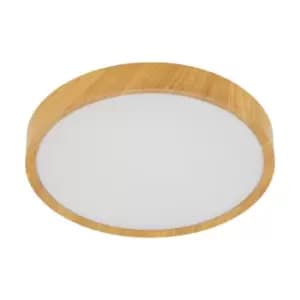 Flush Ceiling Light Colour Natural Wood Look Shade White Plastic Bulb LED 33.5W