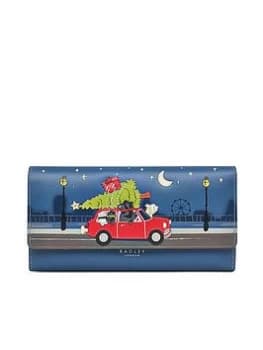 Radley Driving Home For Christmas Leather Large Flapover Matinee Purse - Teal