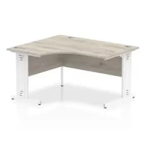 Impulse 1400mm Left Hand Crescent Desk Grey Oak Top White Cable Managed Leg