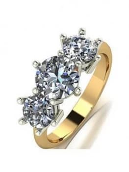 Moissanite 9ct Gold 2.5 Carat Eq Moissanite Square Trilogy Ring, Gold, Size O, Women
