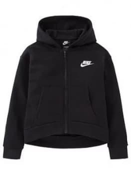 Nike Girls Nsw Club Fleece Full Zip Hoodie - Black/White