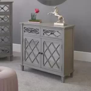 Dove Grey Mirrored Pine Wood 2 Drawer 2 Door Unit