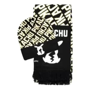 POKEMON Pikachu Logo Beanie & Scarf Giftset, Black/Yellow (GS752437POK)