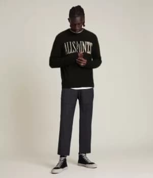 AllSaints Mens Axis Saints Crew Jumper, Black, Size: XXL