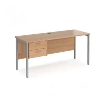 Office Desk Rectangular Desk 1600mm With Pedestal Beech Top With Silver Frame 600mm Depth Maestro 25 MH616P2SB