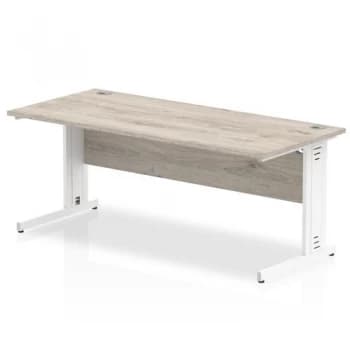 Trexus Rectangular Desk White Cable Managed Leg 1600x800mm Grey Oak