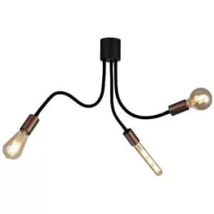 Flexible Semi Flush Ceiling 3 Light E27, Satin Black, Brushed Copper - Luminosa Lighting