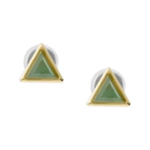 Ladies Fossil Val Joyful Expression Green Aventurine 14K Gold Plated Brass Stud Earrings