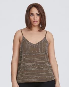 Elvi Embellished Khaki Cami