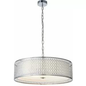 Hanging Ceiling Pendant Light Satin Nickel & Fabric Round Geometric Feature Lamp