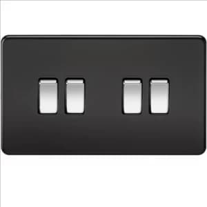 KnightsBridge 10A 4G 2 Way 230V Screwless Matt Black Electric Wall Plate Switch