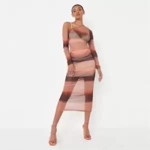 Missguided Tiedye One Shoulder Ruched Midaxi Dress - Orange