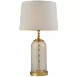 Loops - Table Lamp Solid Brass & Natural Linen 60W E27 Bedside Light Base & Shade