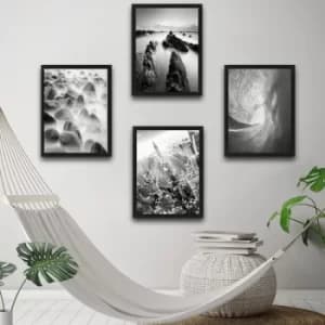 Black & White Set Multicolor Decorative Framed Painting (4 Pieces)