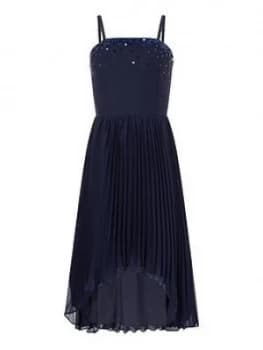 Monsoon Girls Vienna Pleated Hanky Hem Prom Dress - Navy, Size 10 Years, Women