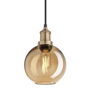 Industville Brooklyn Tinted Glass Globe Amber Pendant / 7" Pewter Holder