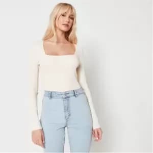 Missguided Basic Square Neck Knit Rib Top - Cream