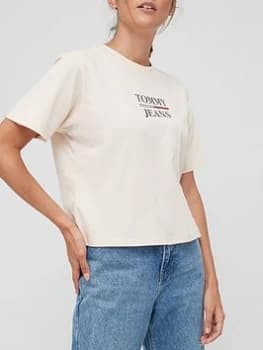 Tommy Jeans Boxy Crop Logo T-Shirt - Stone, Size S, Women