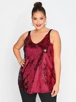 Yours Sequin Mesh Cami - Pink, Size 16, Women