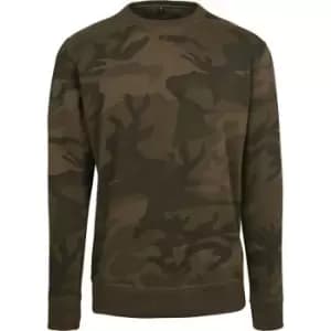 Build Your Brand Womens/Ladies Camo Crew Neck Sweater (5XL) (Olive Camo)