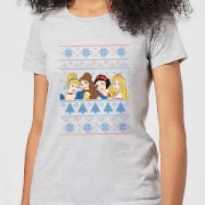 Disney Princess Faces Womens Christmas T-Shirt - Grey - 3XL