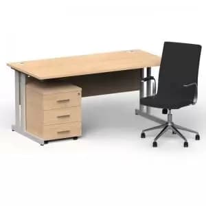Impulse 1600800 Silver Cant Desk Maple 3 Dr Mobile Ped & Ezra