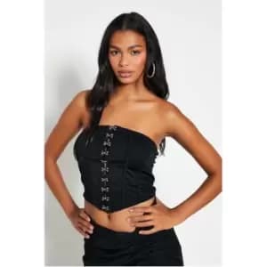 I Saw It First Black Crepe Hook And Eye Bandeau Corset Top - Black