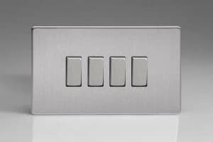 Varilight Screwless 4 Gang 2 Way Switch With Metal Rocker (Double XDS9S) - Brushed Steel - XDS9S