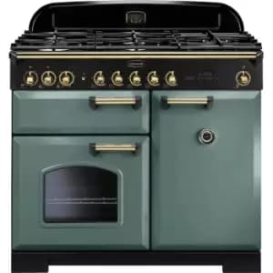 Rangemaster Classic Deluxe CDL100DFFMG/B 100cm Dual Fuel Range Cooker - Mineral Green / Brass - A/A Rated