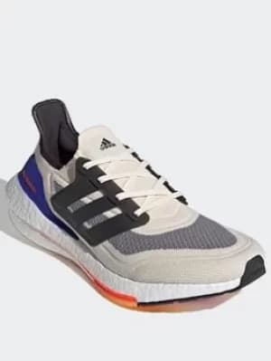 adidas Ultraboost 21 Shoes, White/Grey/Orange, Size 10.5, Men
