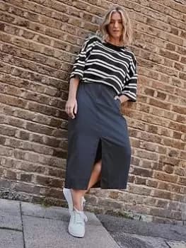 Yours Boxy Tee Feeder Double Stripe. Mono, Black, Size 18, Women