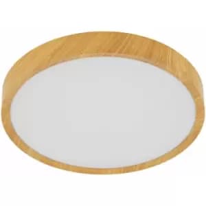 Loops - Flush Ceiling Light Colour Natural Wood Look Shade White Plastic Bulb LED 16.8W