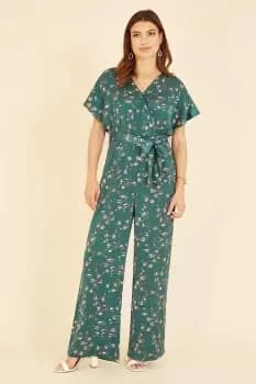 Green Pebble Print Satin Jumpsuit