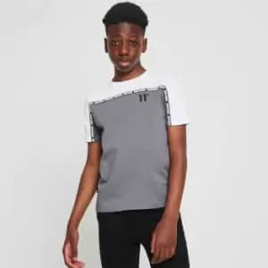 Junior Cut And Sew Taped T-Shirt - Shadow Grey/White - 12-13 Years