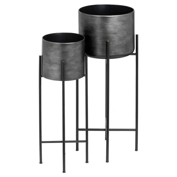Hill Set Of Two Grey Metallic Planters On Stand HI-21343