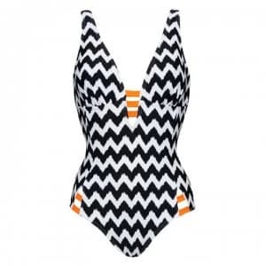 Figleaves Juno Luxe Plunge Tummy Control Swimsuit - BLACK/WHITE