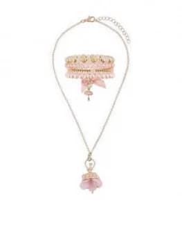 Monsoon Girls Valentina Ballerina Pom Necklace & Bracelets Set - Pink