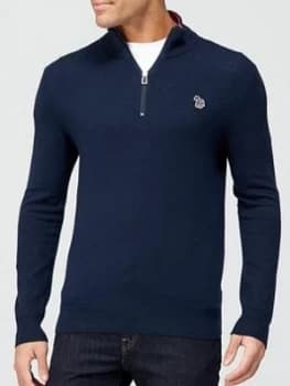 Ps Paul Smith Zebra Logo 1/4 Zip Knitted Jumper - Navy