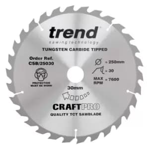 Trend CRAFTPRO Wood Cutting Saw Blade 250mm 30T 30mm