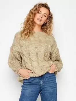 Long Tall Sally Long Sleeve Knitted Jumper - Beige, Yellow, Size 10-12, Women