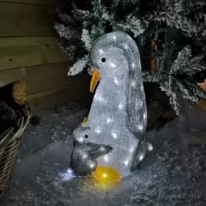 47cm Christmas Acrylic Penguin Mother & Chick 60 Ice White LEDs Indoor Outdoor