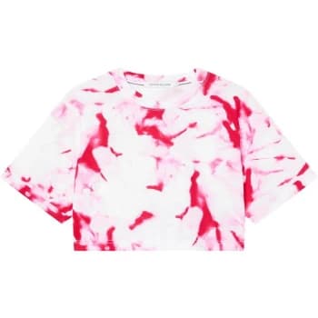 Calvin Klein Jeans Marble Print Cropped T-Shirt - 0JV CERISE MARB