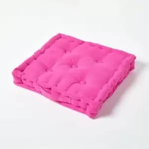 HOMESCAPES Cotton Hot Pink Floor Cushion, 50 x 50cm - Pink