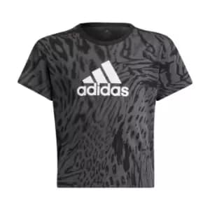 adidas Future Icons Hybrid Animal Print Cotton Regular T- - Grey Six / Black / White