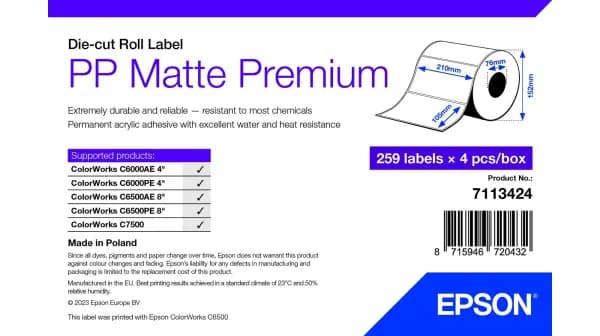 Epson 7113424 Premium Matte Label 105mm x 210mm - 4 x 259 Labels (Original)