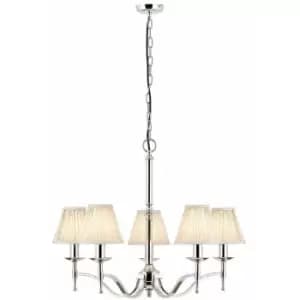 Avery Ceiling Pendant Chandelier Light 5 Lamp Bright Nickel & Beige Pleat Shade